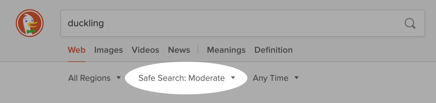 Screenshot showing safe search option below the search box.