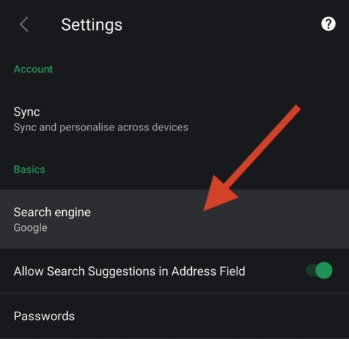 Vivaldi Android search engine